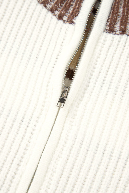 Half Zip Contrast Panel Stripe Drop Shoulder Sweater