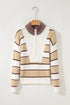 Half Zip Contrast Panel Stripe Drop Shoulder Sweater