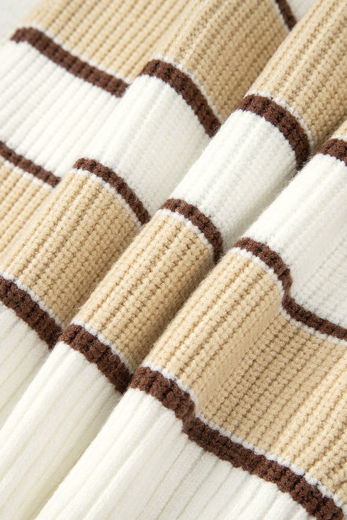 Half Zip Contrast Panel Stripe Drop Shoulder Sweater