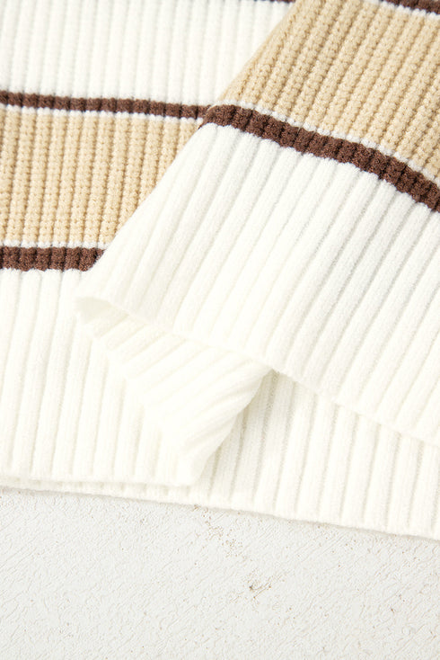 Half Zip Contrast Panel Stripe Drop Shoulder Sweater