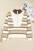 Half Zip Contrast Panel Stripe Drop Shoulder Sweater