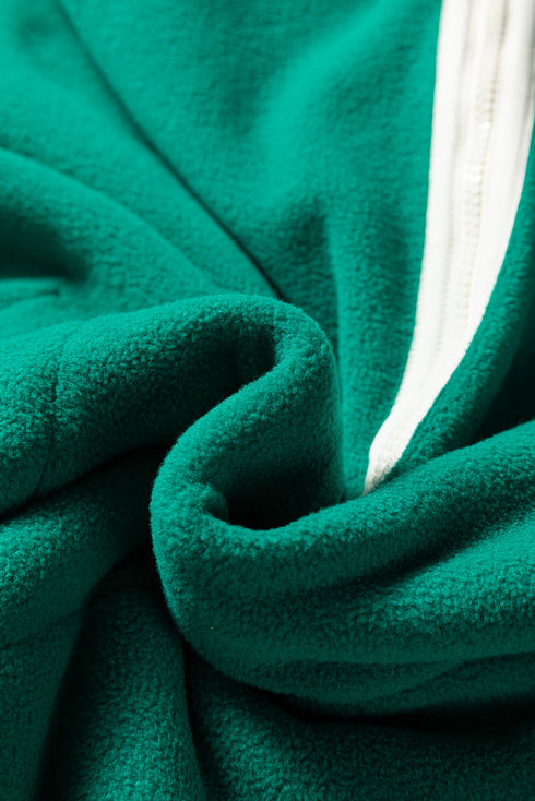 Half Zip Contrast Piping Stand Collar Kangaroo Pocket Fleece Sweatshirt