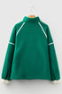 Half Zip Contrast Piping Stand Collar Kangaroo Pocket Fleece Sweatshirt