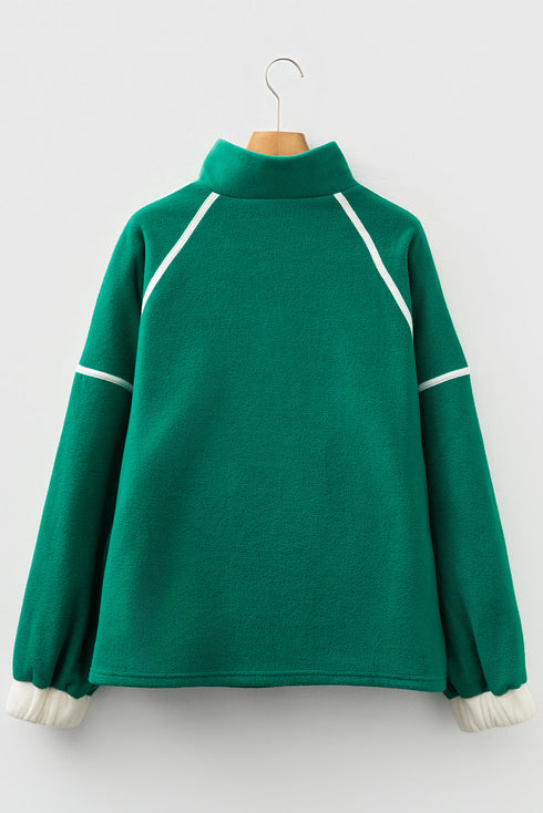 Half Zip Contrast Trim Pocketed Fleece Sweatshirt