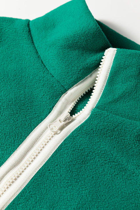 Half Zip Contrast Trim Pocketed Fleece Sweatshirt