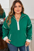 Half Zip Contrast Trim Pocketed Fleece Sweatshirt