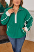 Half Zip Contrast Trim Pocketed Fleece Sweatshirt
