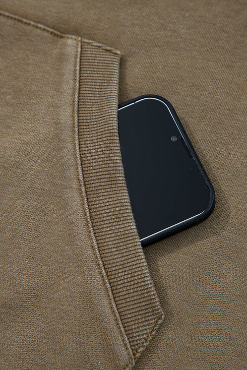 Half Zip Kangaroo Pocket Mineral Wash Baggy Hoodie