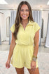 Half Zip Polo Collar Elastic Waist Casual Romper