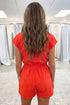 Half Zip Polo Collar Elastic Waist Casual Romper