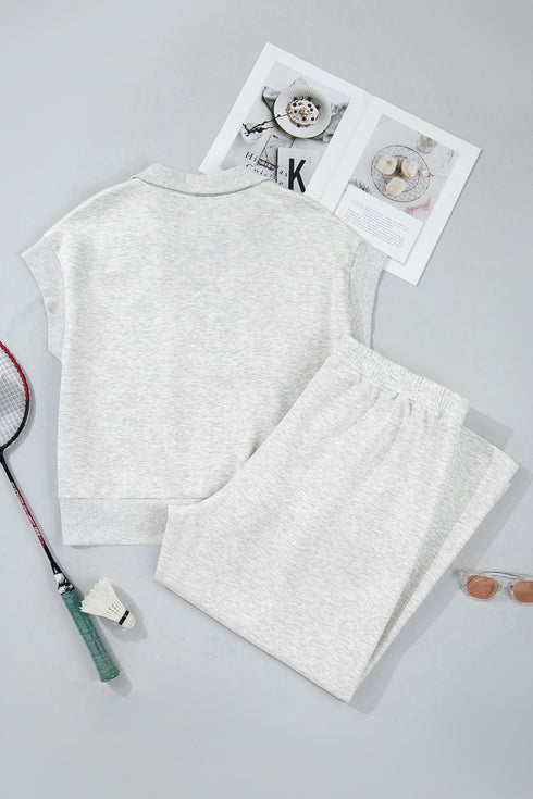 Half Zip Polo Tee Loose Pant Two Piece Loungewear
