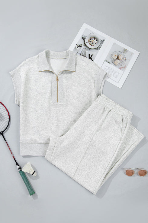 Half Zip Polo Tee Loose Pant Two Piece Loungewear