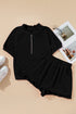 Half Zip Puff Sleeve Top and Ruffled Shorts Set