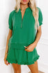 Half Zip Puff Sleeve Top and Ruffled Shorts Set