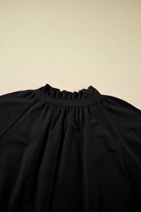 Half Zip Puff Sleeve Top and Ruffled Shorts Set