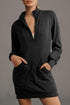 Half Zip Stand Collar Ribbed Panel Sweatshirt Dress