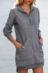 Half Zip Stand Collar Ribbed Panel Sweatshirt Dress