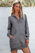 Half Zip Stand Collar Ribbed Panel Sweatshirt Dress