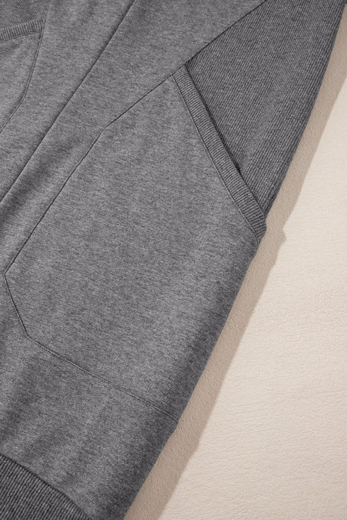 Half Zip Stand Collar Ribbed Panel Sweatshirt Dress