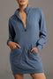 Half Zip Stand Collar Ribbed Panel Sweatshirt Dress