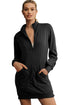 Half Zip Stand Collar Ribbed Panel Sweatshirt Dress