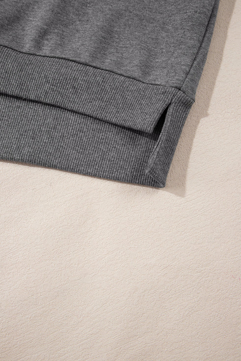 Half Zip Stand Collar Ribbed Panel Sweatshirt Dress