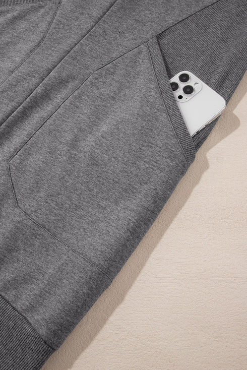Half Zip Stand Collar Ribbed Panel Sweatshirt Dress