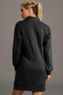 Half Zip Stand Collar Ribbed Panel Sweatshirt Dress