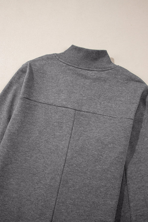 Half Zip Stand Collar Ribbed Panel Sweatshirt Dress