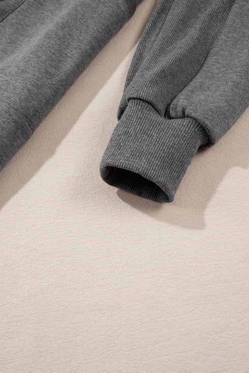 Half Zip Stand Collar Ribbed Panel Sweatshirt Dress