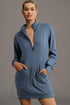 Half Zip Stand Collar Ribbed Panel Sweatshirt Dress