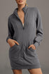 Half Zip Stand Collar Ribbed Panel Sweatshirt Dress