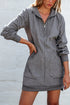 Half Zip Stand Collar Ribbed Panel Sweatshirt Dress