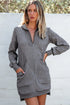Half Zip Stand Collar Ribbed Panel Sweatshirt Dress