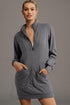 Half Zip Stand Collar Ribbed Panel Sweatshirt Dress