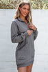Half Zip Stand Collar Ribbed Panel Sweatshirt Dress