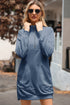 Half Zip Stand Collar Ribbed Panel Sweatshirt Dress