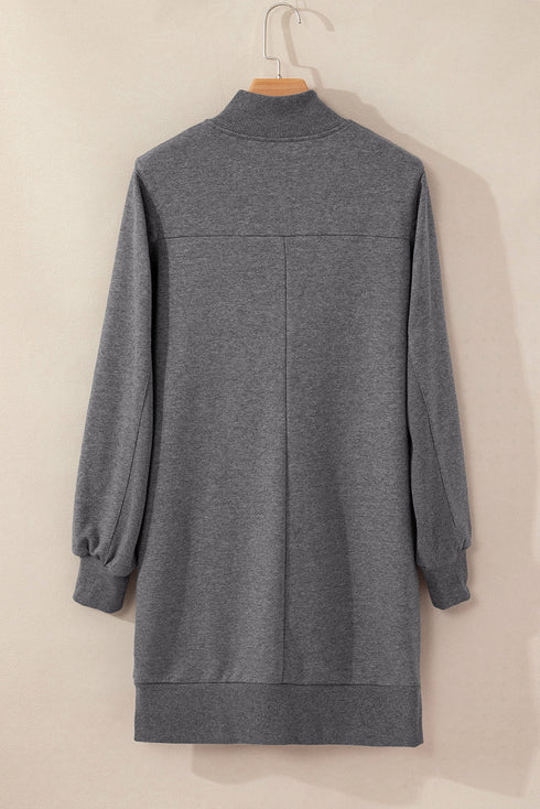 Half Zip Stand Collar Ribbed Panel Sweatshirt Dress