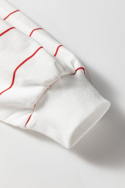 Half Zip V Neck Drop Shoulder Stripe Long Sleeve Top