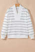 Half Zip V Neck Drop Shoulder Stripe Long Sleeve Top