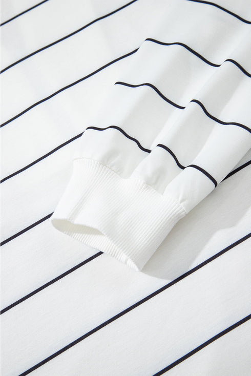 Half Zip V Neck Drop Shoulder Stripe Long Sleeve Top