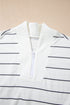 Half Zip V Neck Drop Shoulder Stripe Long Sleeve Top