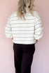 Half Zip V Neck Drop Shoulder Stripe Long Sleeve Top