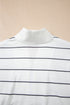 Half Zip V Neck Drop Shoulder Stripe Long Sleeve Top