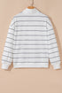 Half Zip V Neck Drop Shoulder Stripe Long Sleeve Top