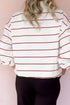 Half Zip V Neck Drop Shoulder Stripe Long Sleeve Top