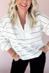 Half Zip V Neck Drop Shoulder Stripe Long Sleeve Top