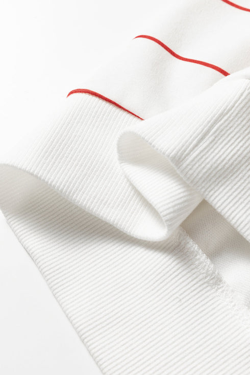 Half Zip V Neck Drop Shoulder Stripe Long Sleeve Top