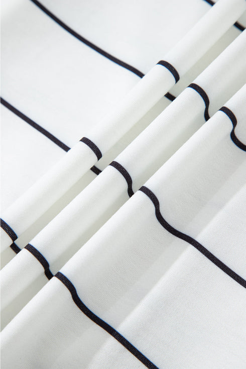 Half Zip V Neck Drop Shoulder Stripe Long Sleeve Top