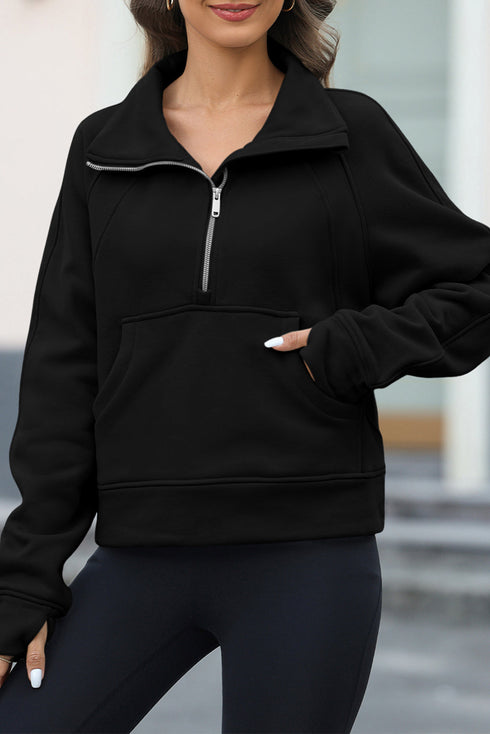 Half Zipper Kangaroo Pocket Sweatshirt